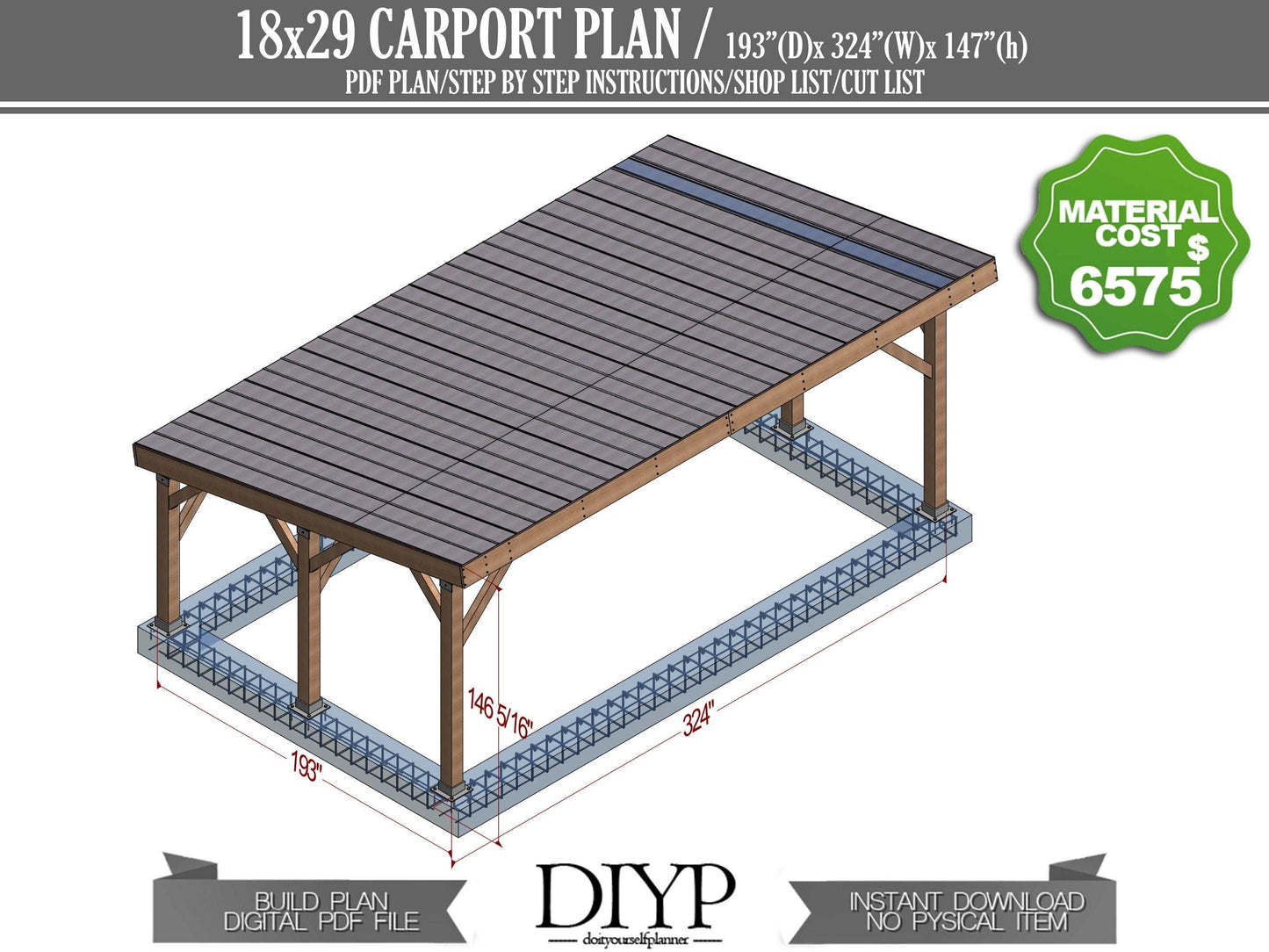 20x30 Carport Blueprint Plans  - DIY Wooden carport - Downloadable Printable PDF