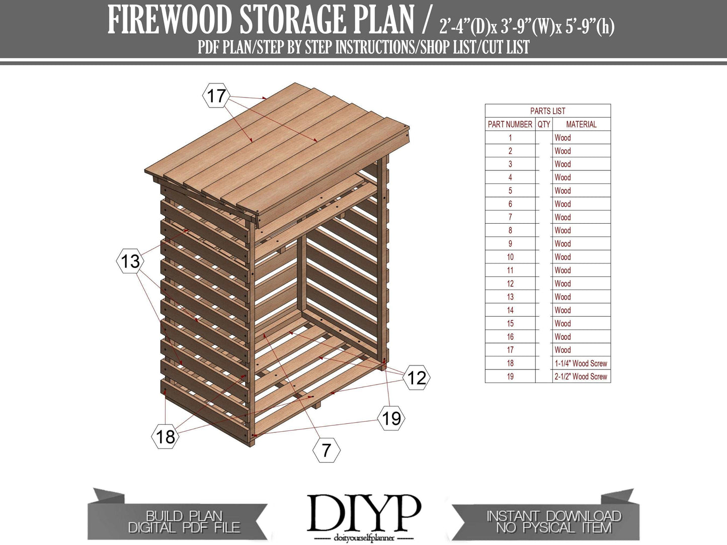 Useful Firewood Storage Shed Plans- DIY plans for wooden shelter with storage space