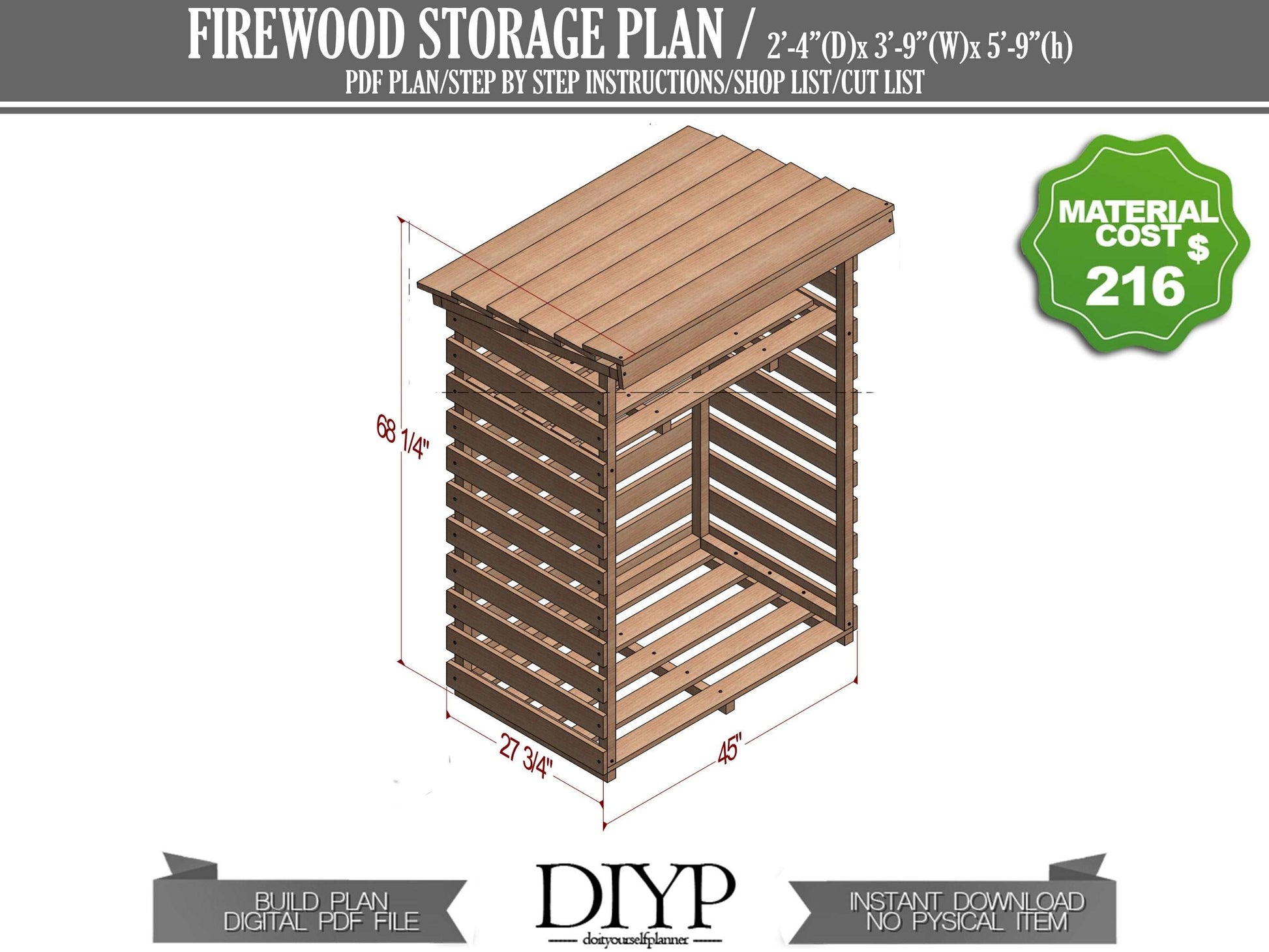 Useful Firewood Storage Shed Plans- DIY plans for wooden shelter with storage space
