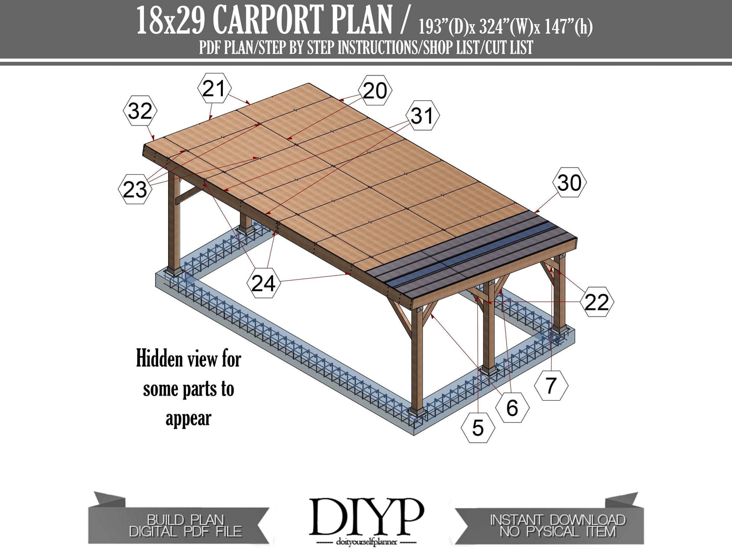 20x30 Carport Blueprint Plans  - DIY Wooden carport - Downloadable Printable PDF