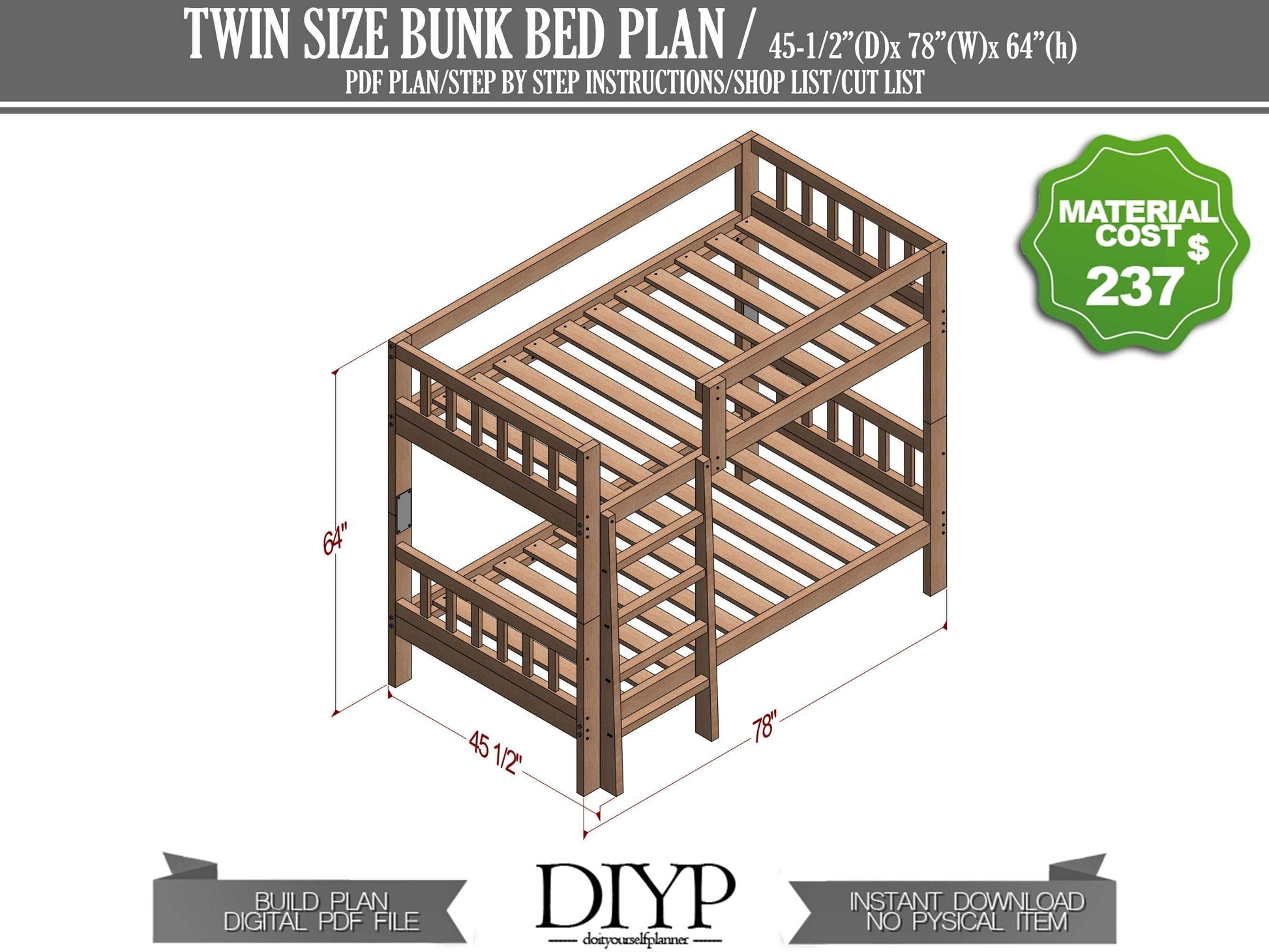 Easy and cheap bunk ben plans , build plans for wooden twin size bunk bed