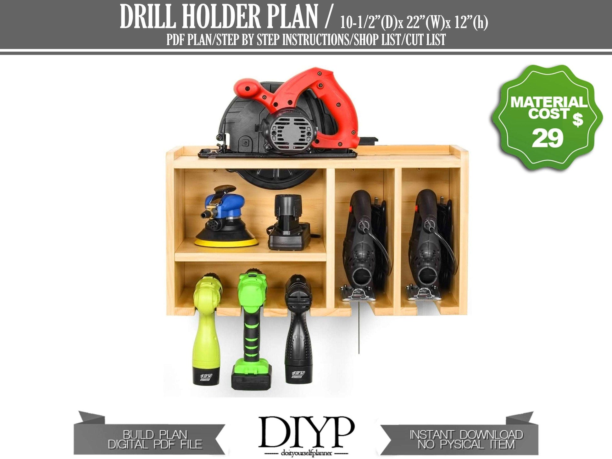 Drill Charging Station and Circular Saw Holder build plan - PDF woodworking plans
