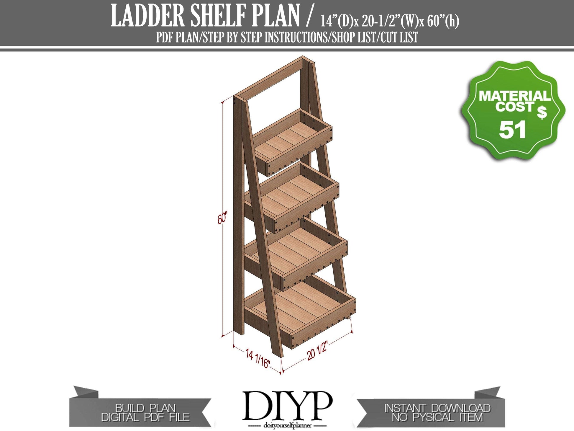 Digital PDF Build plans for Wooden Ladder Shelf - Woodworking plans Tiered Garden Ladder Box