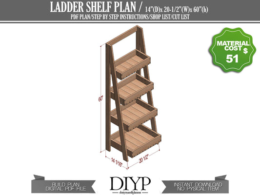 Digital PDF Build plans for Wooden Ladder Shelf - Woodworking plans Tiered Garden Ladder Box