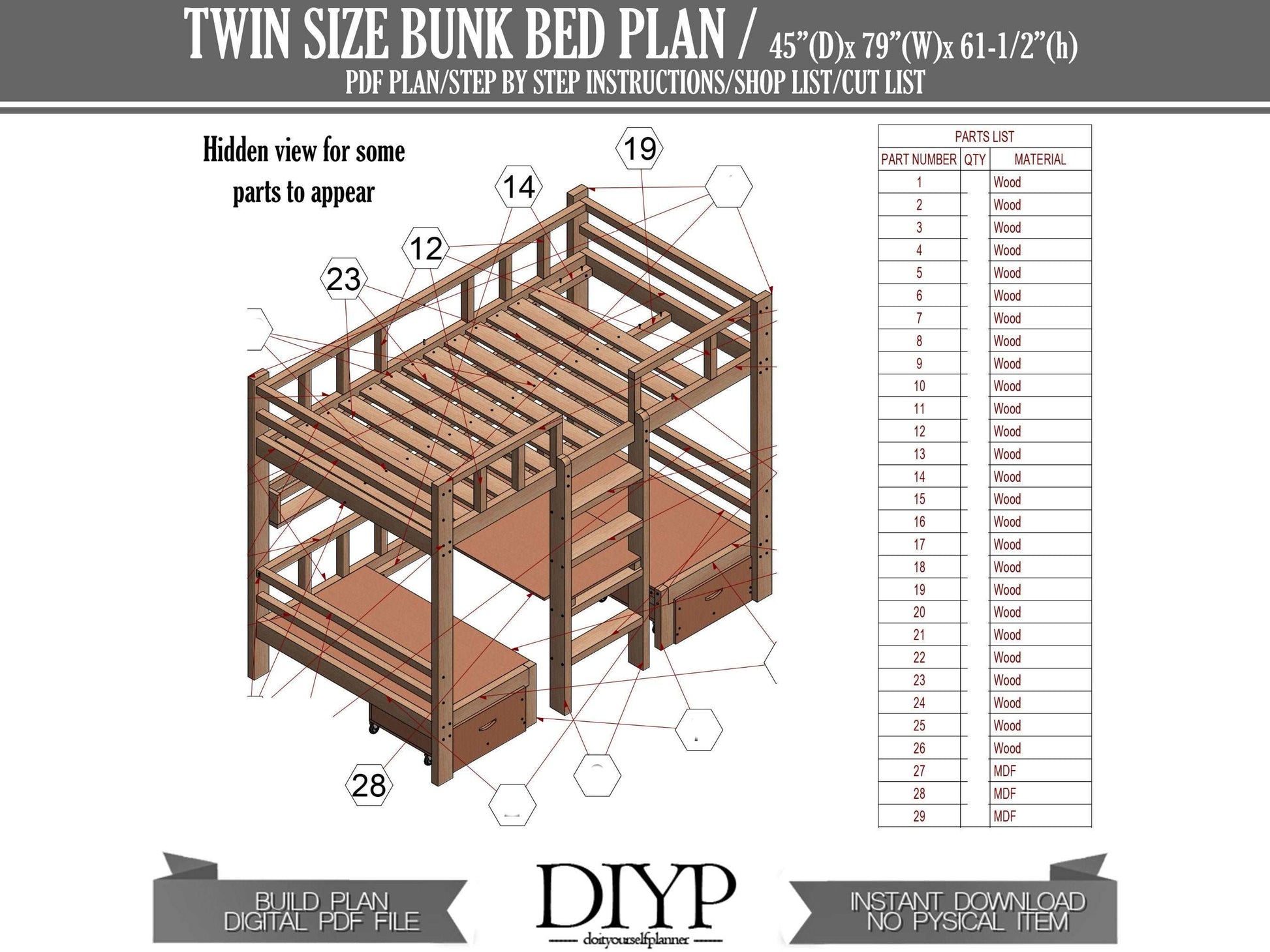 Twin size bunk bed with table - Modern and affordable BunkBed ideas - Woodworking plans for berth