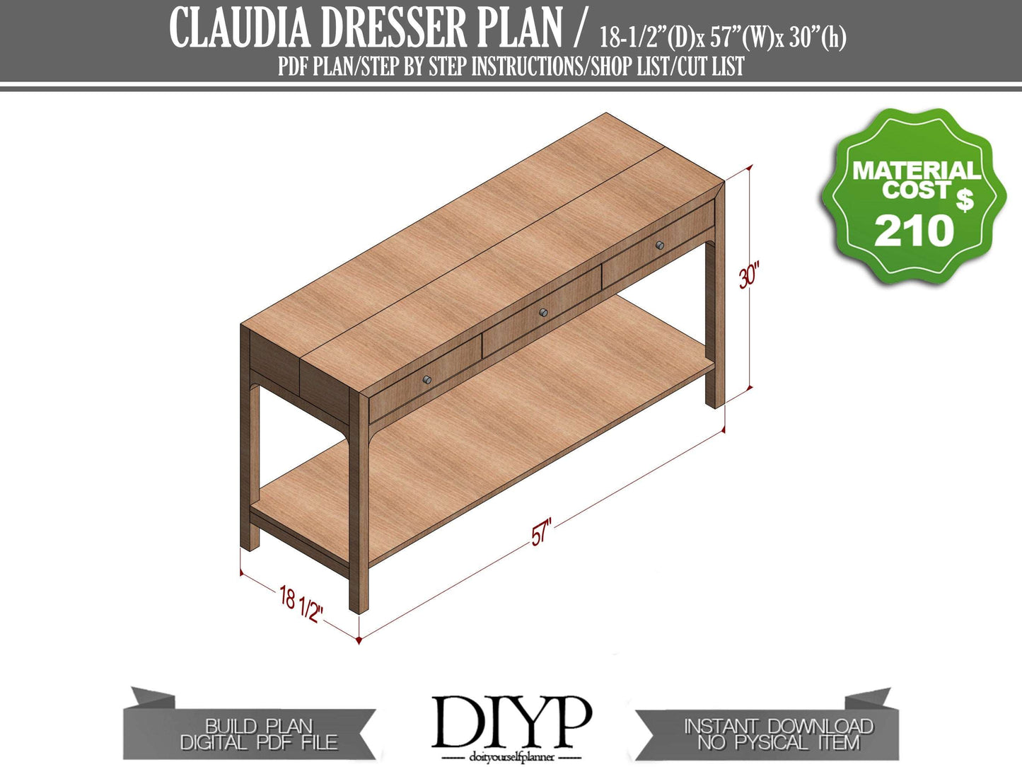 Diy blueprint plans for dresser with drawers , nightstand plans, entryway dresser woodworking plans