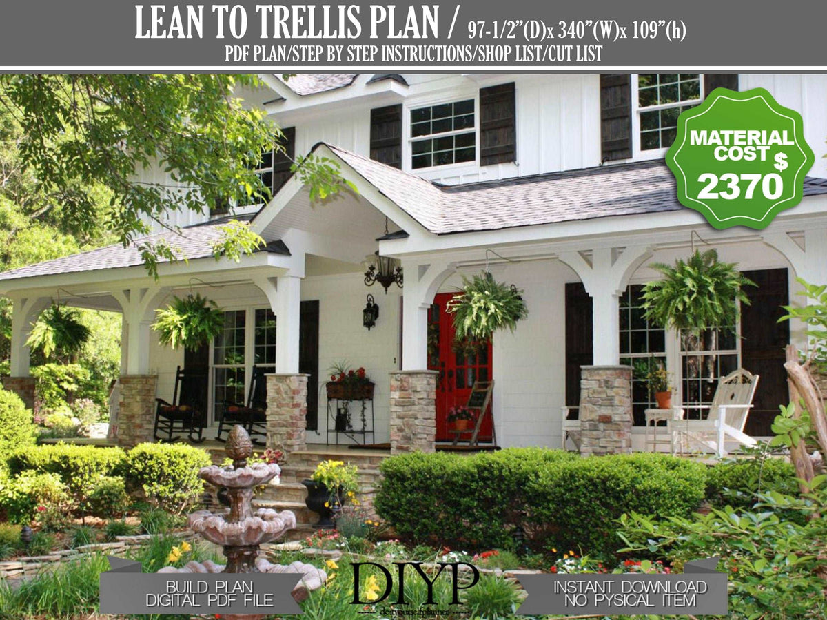 Lean to Pavilion Plans - DIY Attached Lean to Trellis - Download Print ...