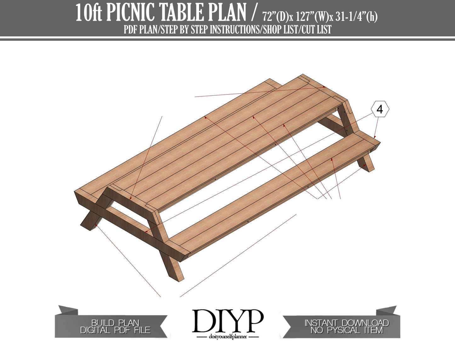10 Foot Picnic Table Plans | PDF Download