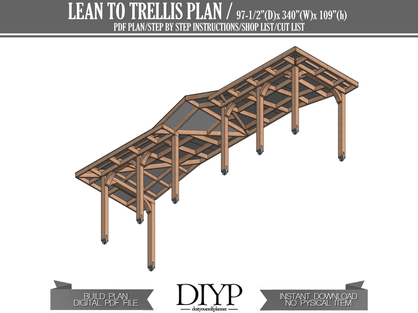 Lean to Pavilion Plans - DIY Attached Lean to Trellis - Download Printable PDF Pergola plan