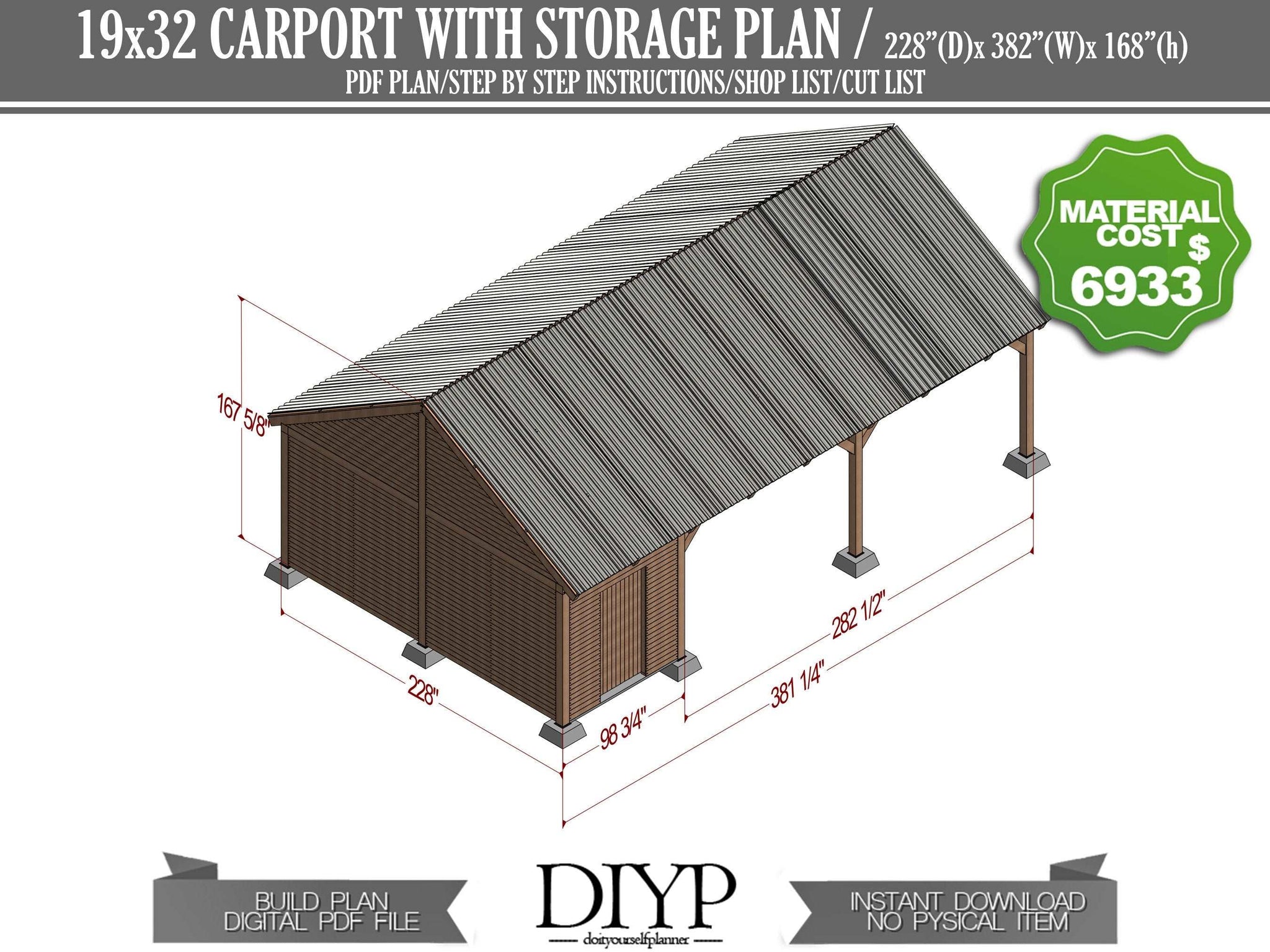 carport with storage plan , car garage build plan , Two car port plans ...