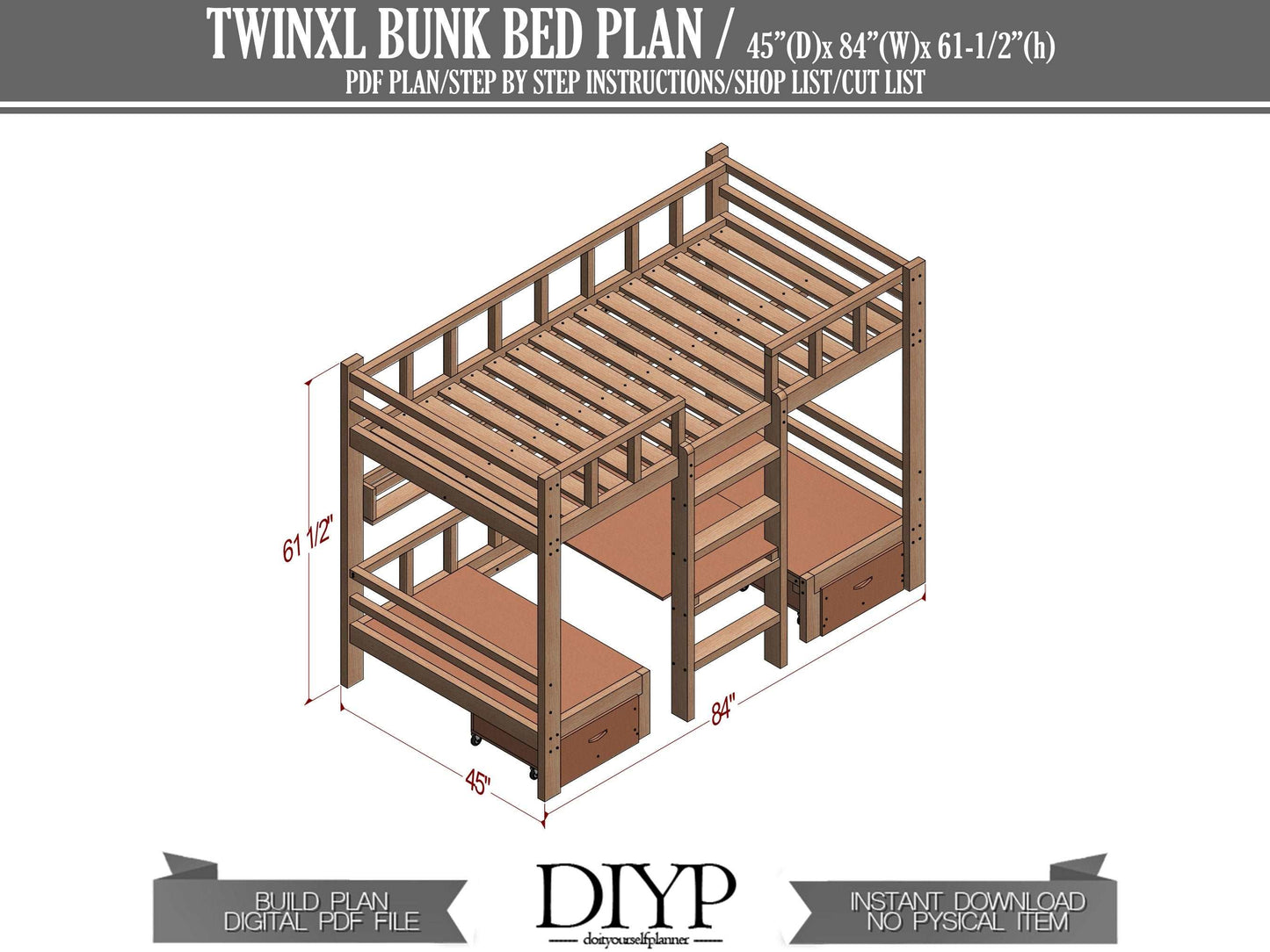 Multifunctional TwinXL Bunk bed with desk plans , loft bed, Multifunctional bunk bed with table, Modern study room ideas build plans
