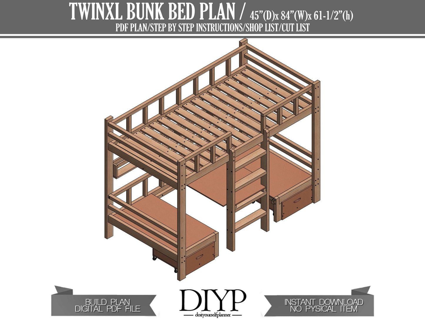 Multifunctional TwinXL Bunk bed with desk plans , loft bed, Multifunctional bunk bed with table, Modern study room ideas build plans