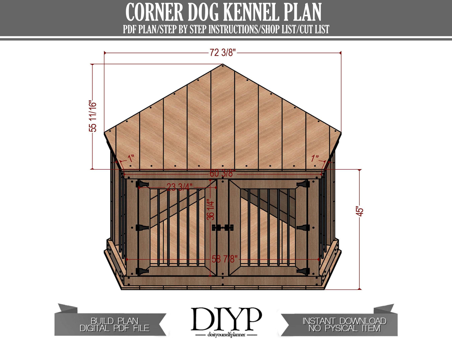 Corner Dog Crate plan - Corner dog kennel - Build own Easy and Cheap dog crate