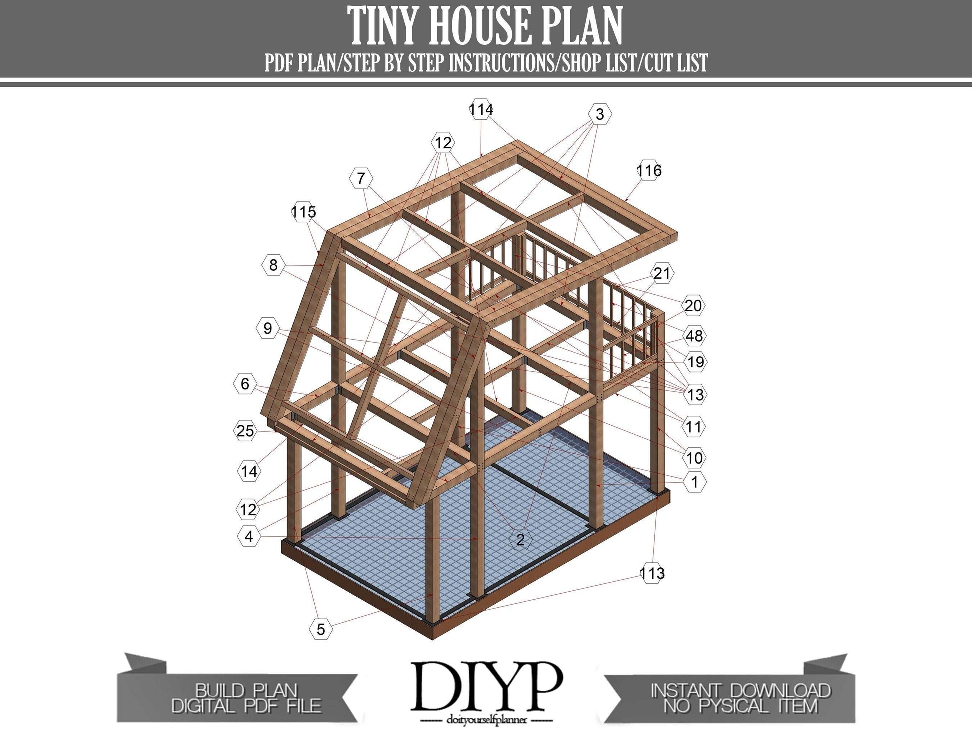 2 bedroom tiny house 530sqft | House Design | Basic Floor Plan, with Elevation Sections | Digital Download PDF