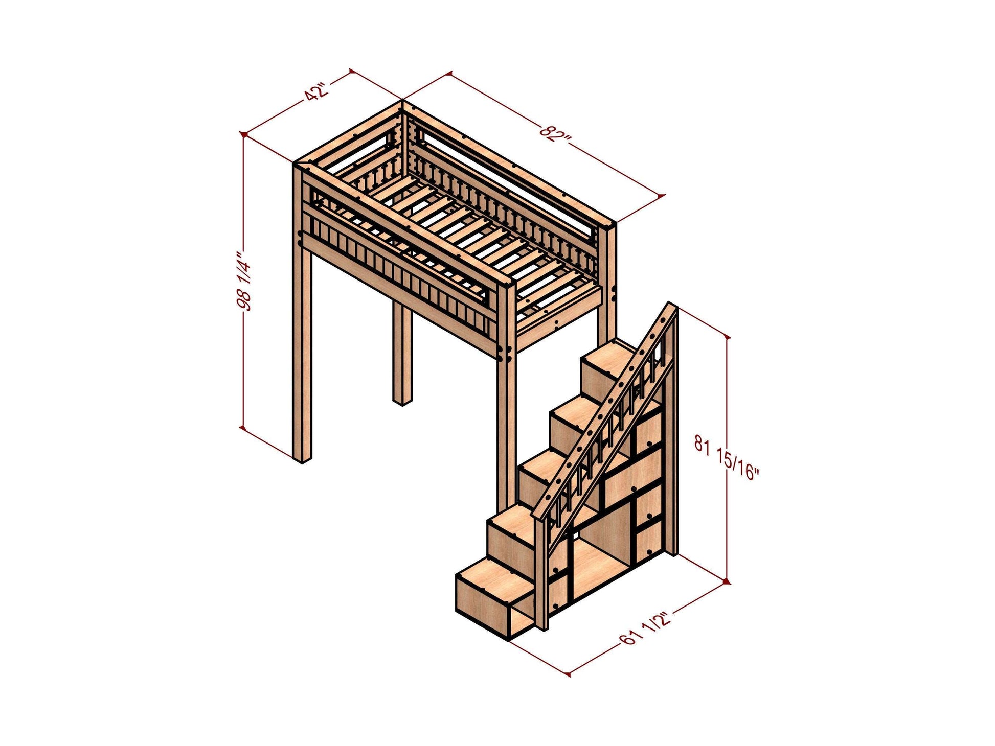 Diy plans for Multifunctional Twin Size Bunk bed , Stairs Bunk bed plan