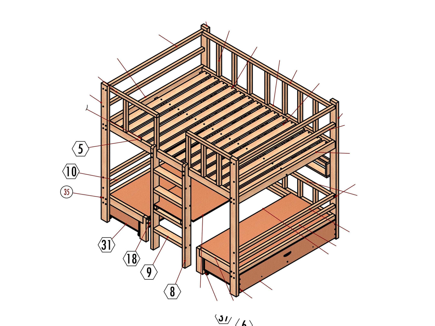 Bunkbed with table plan, Bed convertible table, diy bunk bed plan, Full size bunkbed