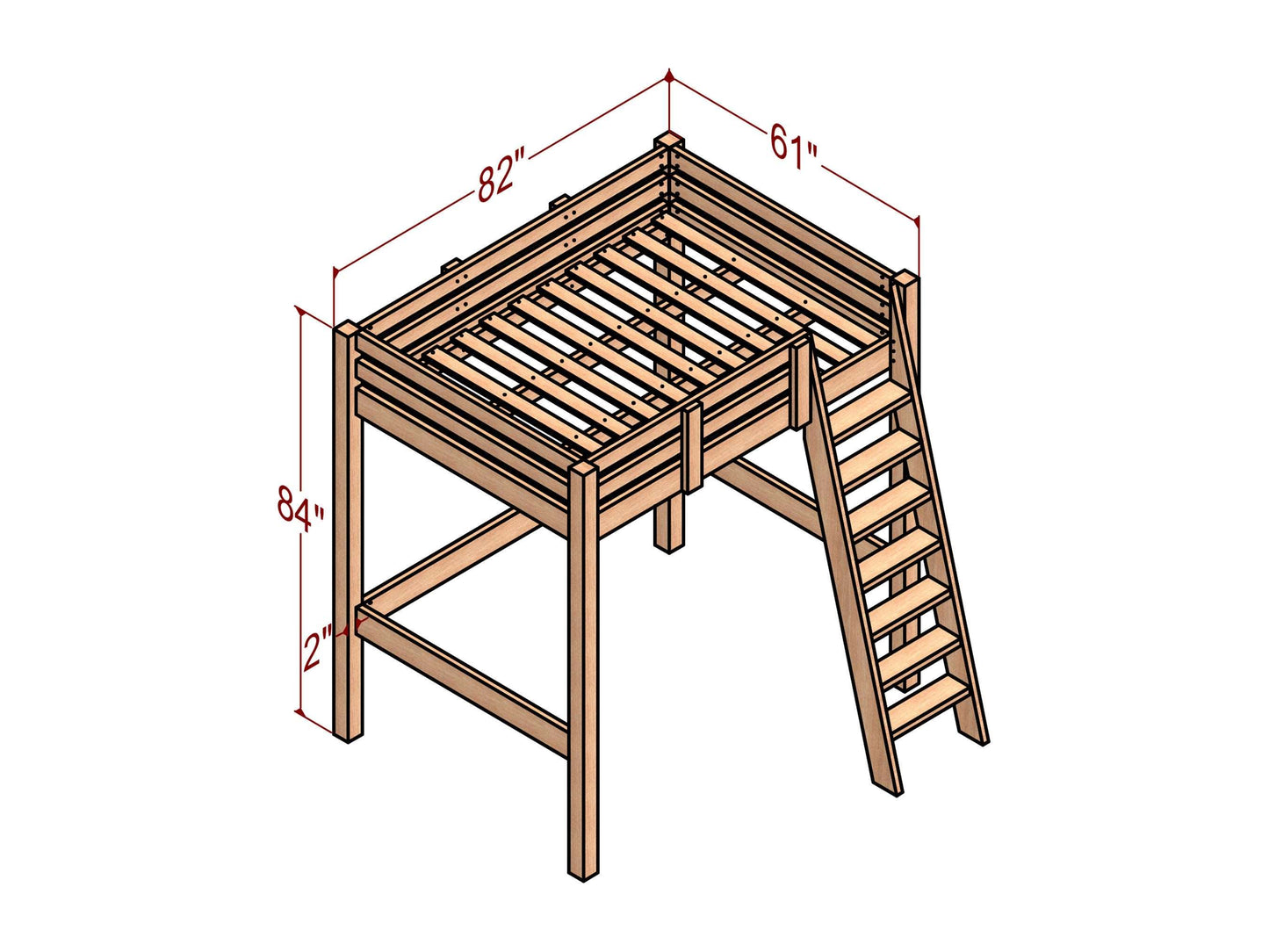 Full Size Loft bed Plan - Modern bedroom ideas build plans