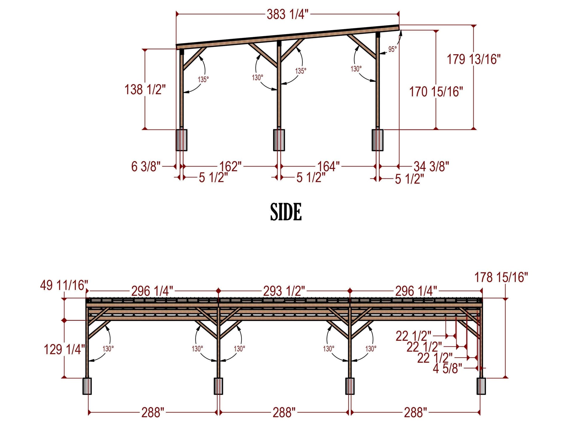 72x32 Wooden Car Port plan, Car Garage Plans Diy - Carport for Two Car - Canopy Plans -