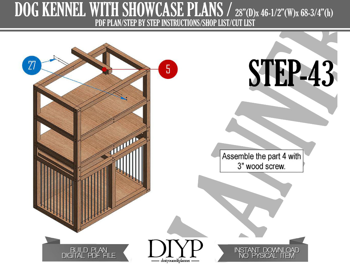 DIY Dog Kennel Plans with Shelves and Drawers - 28x46x68 Inches - Construction Animation & Cutting List Included