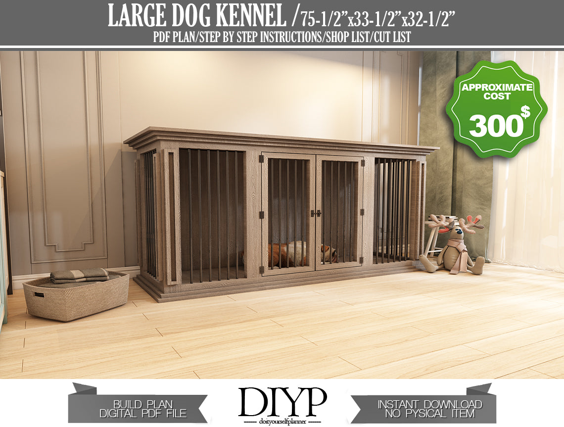 DIY Doghouse Plans: 75x33x32 Inch Kennel with Construction Animation