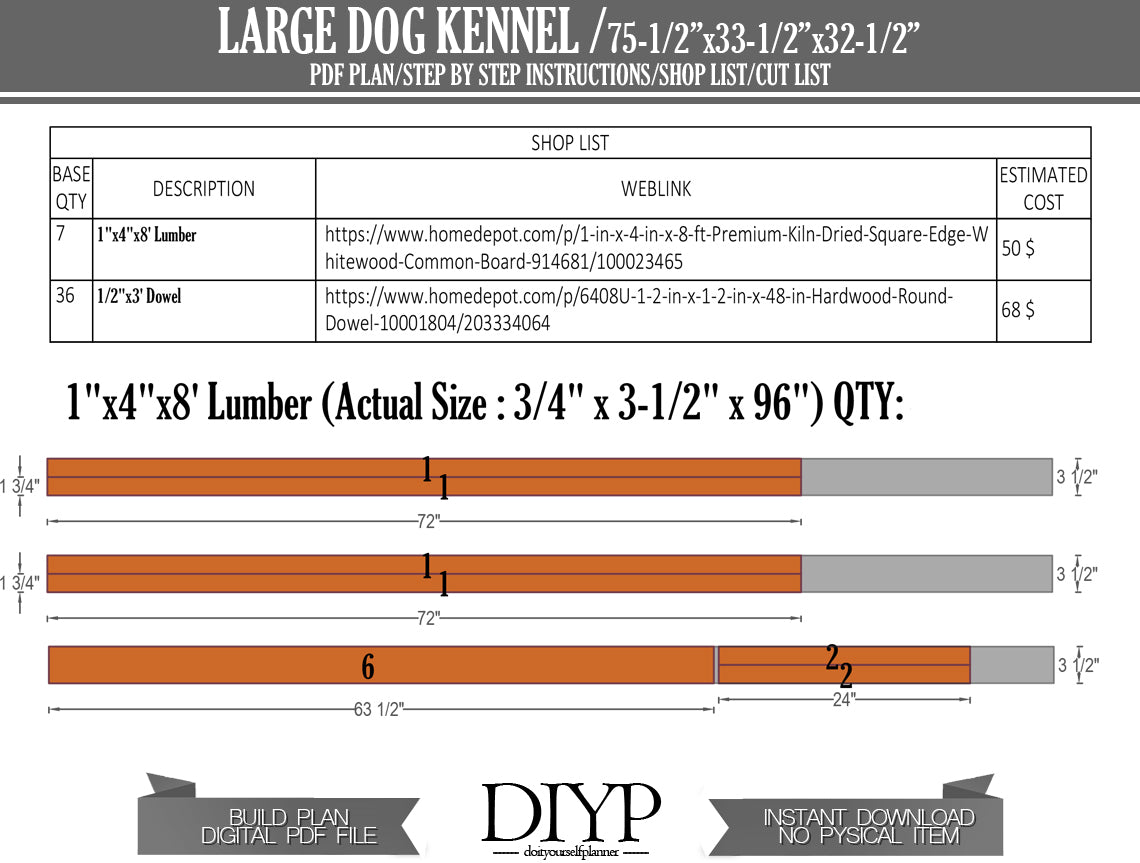 DIY Doghouse Plans: 75x33x32 Inch Kennel with Construction Animation