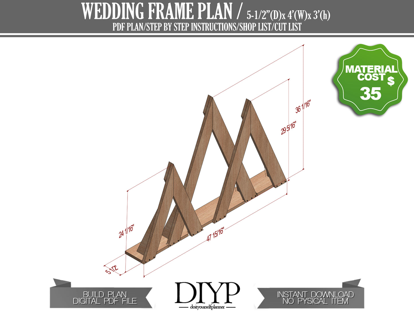 DIY Mountain Wedding Arbor Plans - 48" Long x 36" High - Easy Build with Animation