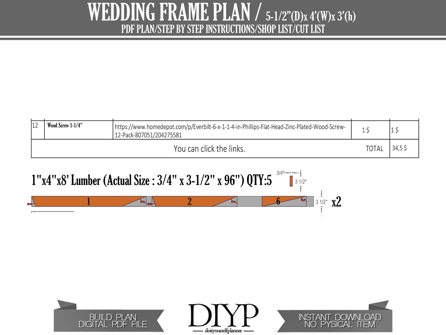 DIY Mountain Wedding Arbor Plans - 48" Long x 36" High - Easy Build with Animation