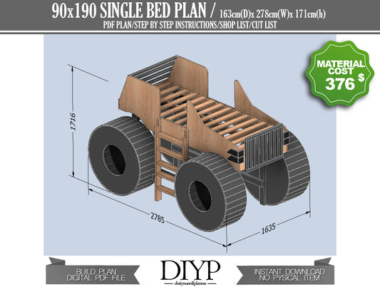 DIY Monster Truck Bed Plans: Build an Epic 90x190cm Bed for Your Child