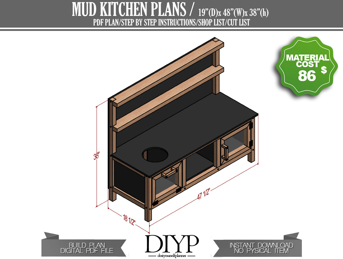 DIY Kids Kitchen Woodworking Plans - Miniature Play Kitchen with Sink, Cabinets & Shelves - Easy Build with Animation & Cut List