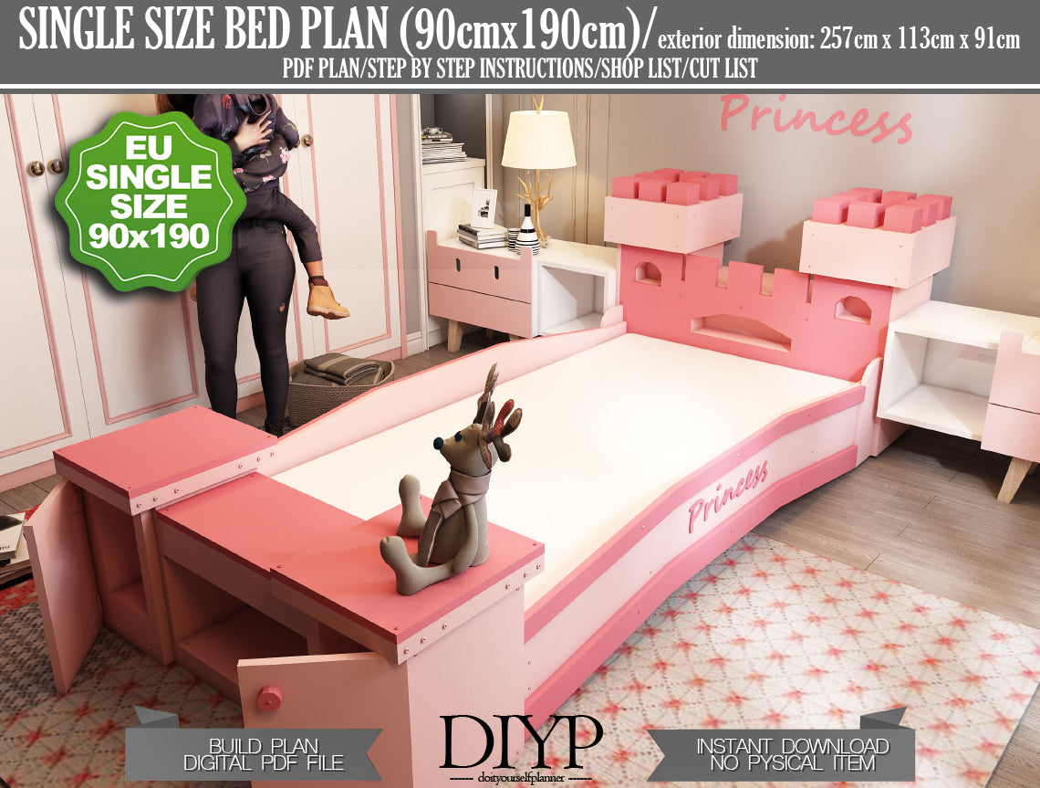 DIY Princess Castle Bed Plans - 90x190cm - Build Your Own Fairytale ...
