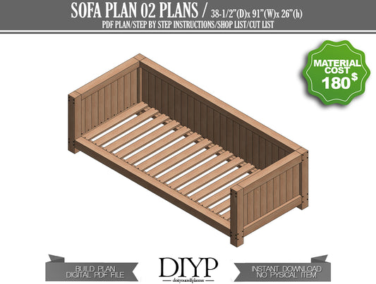 Build Your Own Sofa! Easy Woodworking Plans & Animation - Modern Design, 91x38 Inches