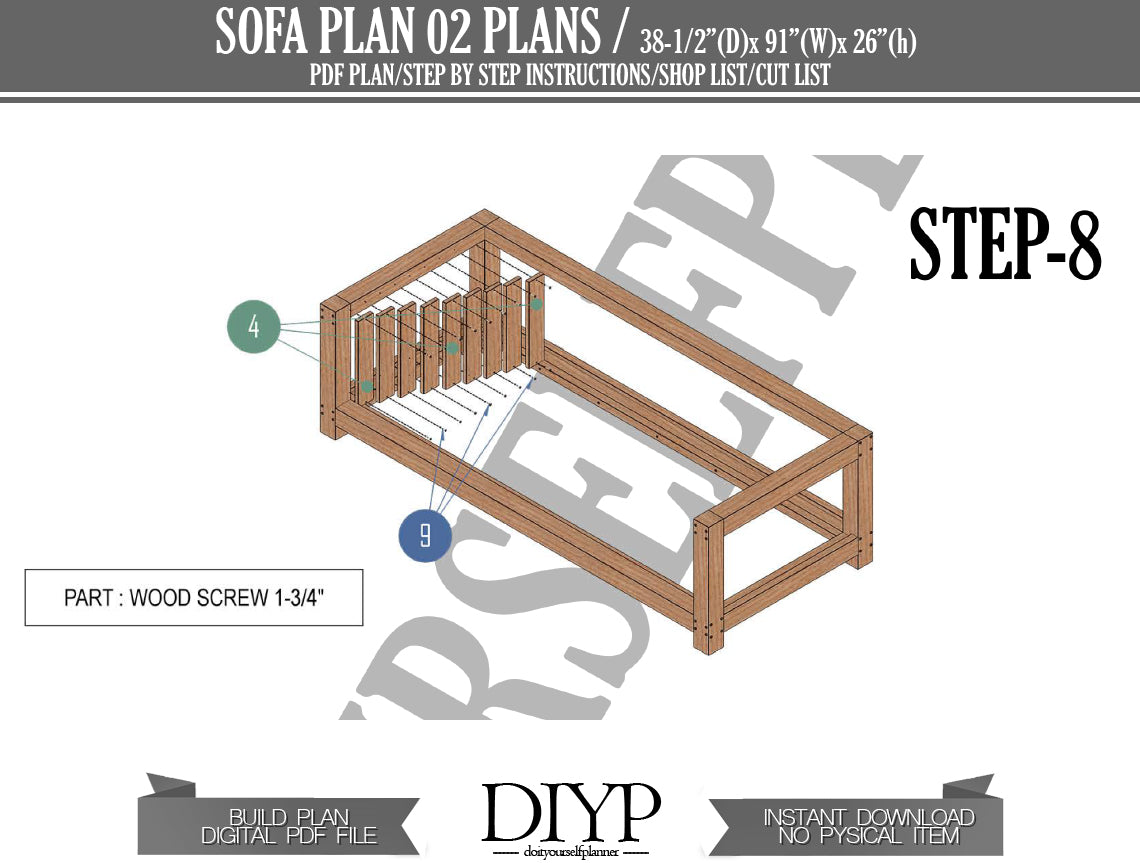 Build Your Own Sofa! Easy Woodworking Plans & Animation - Modern Design, 91x38 Inches