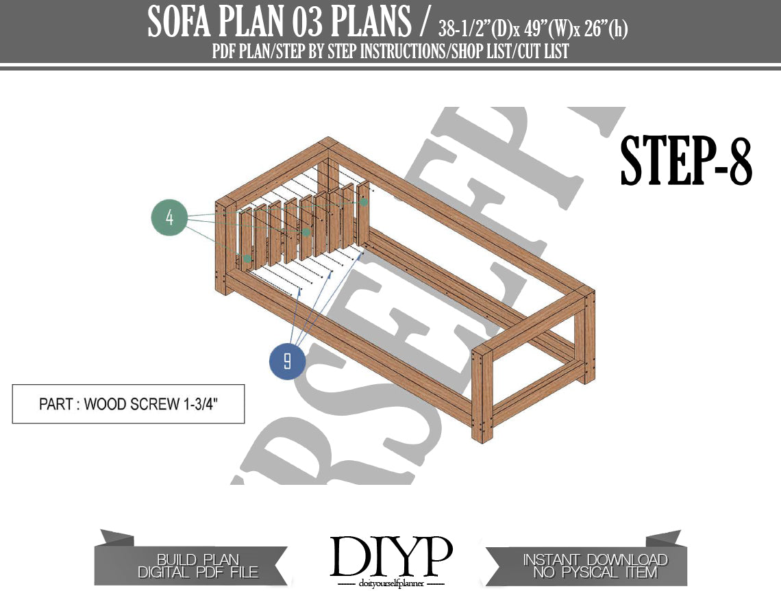 DIY Sofa Plans with Construction Animation, Shopping List & Cut List