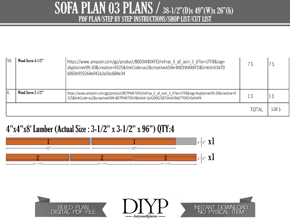 DIY Sofa Plans with Construction Animation, Shopping List & Cut List