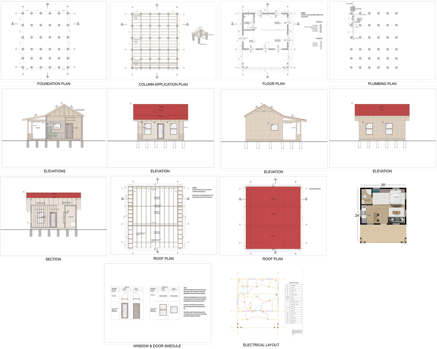 Modern Farmhouse House Plans with Veranda | 20x16 Single Story Home | Printable PDF | Instant Download