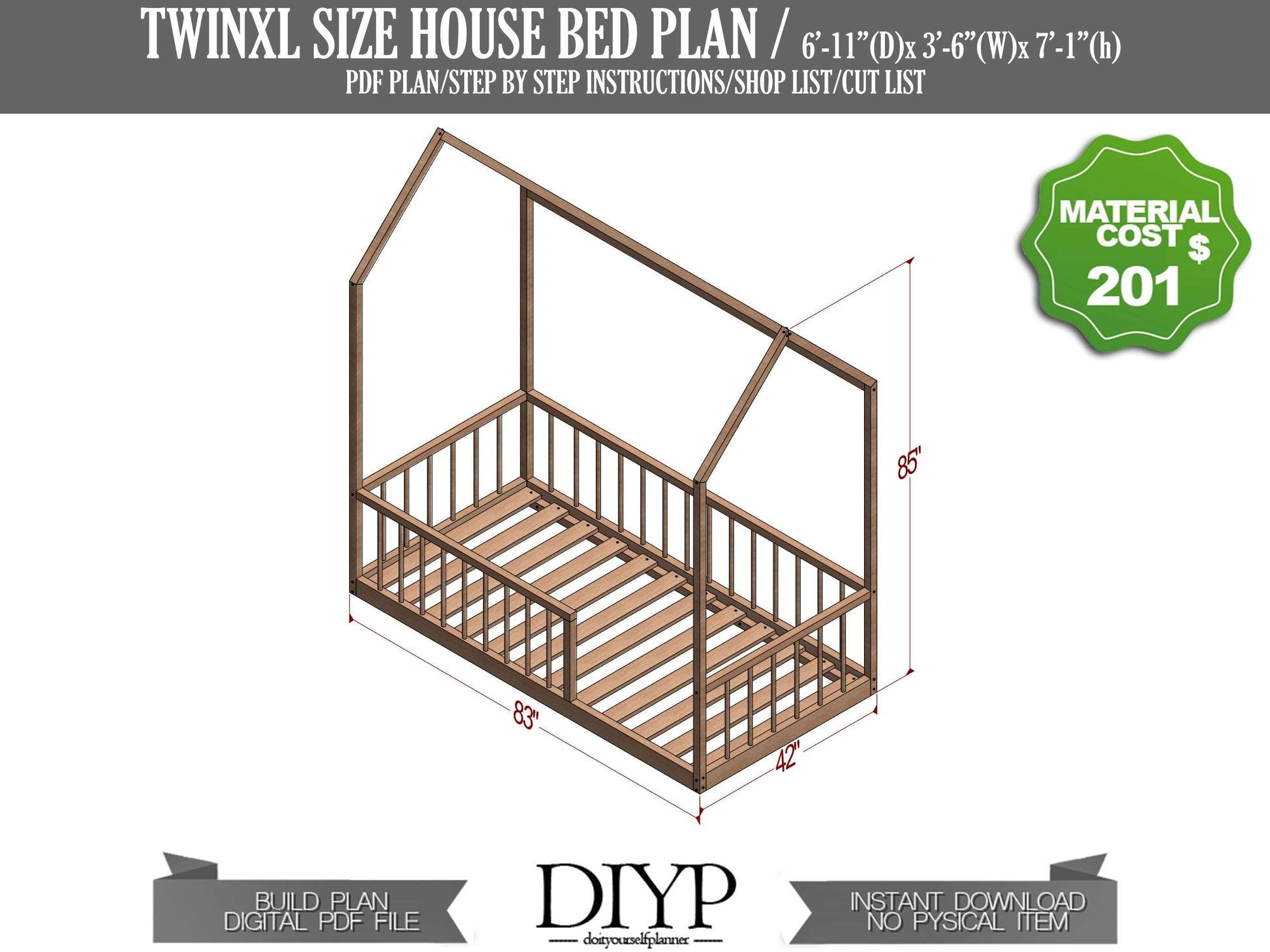 Craft a Magical TwinXL Size Montessori House Bed Frame | DIY Woodworking Plan with Parts List, Shopping Guide, and Animation