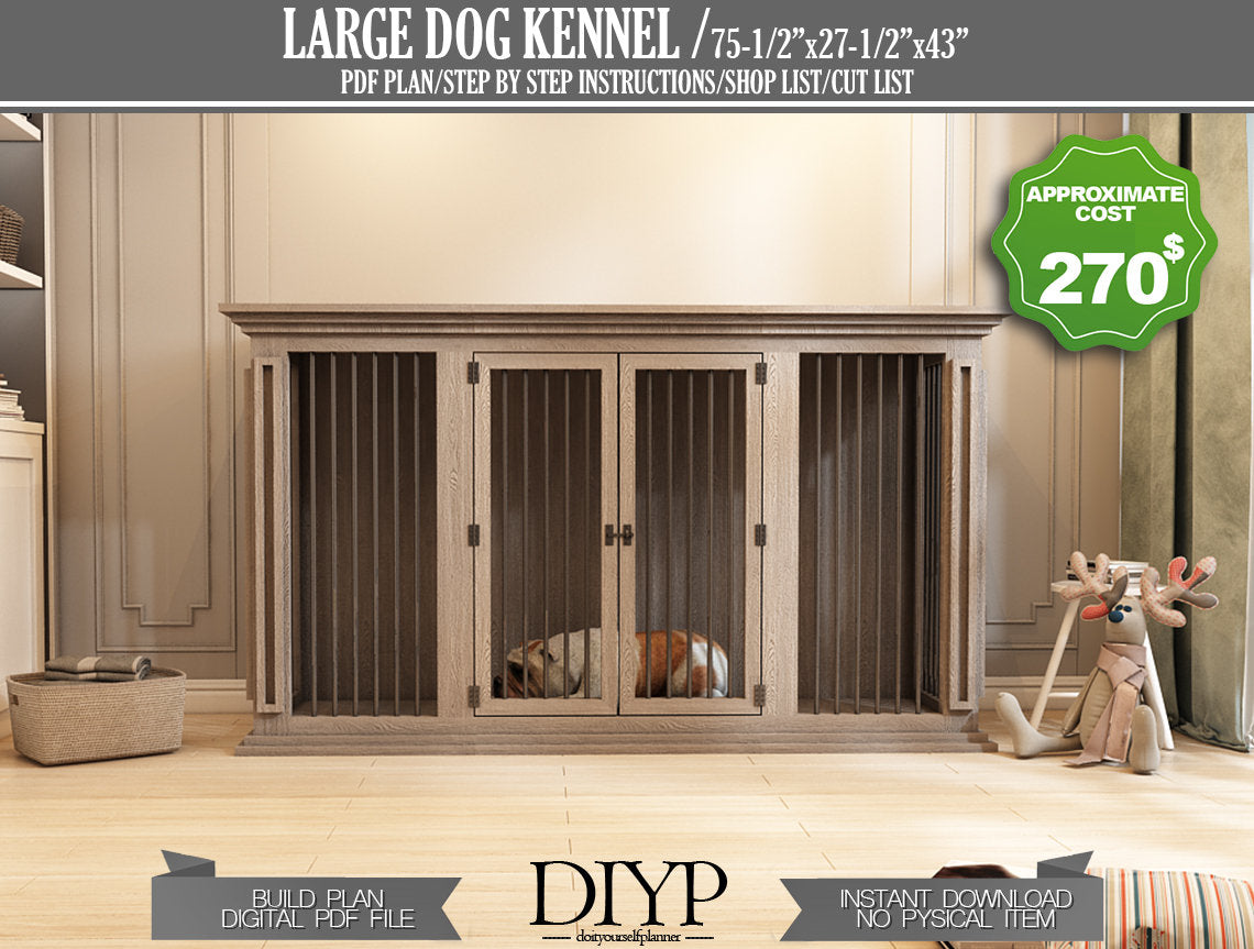 Dog kennel plans - Diy dog crate plans - Dog cage build plan - Wooden Dog House-75x27x43