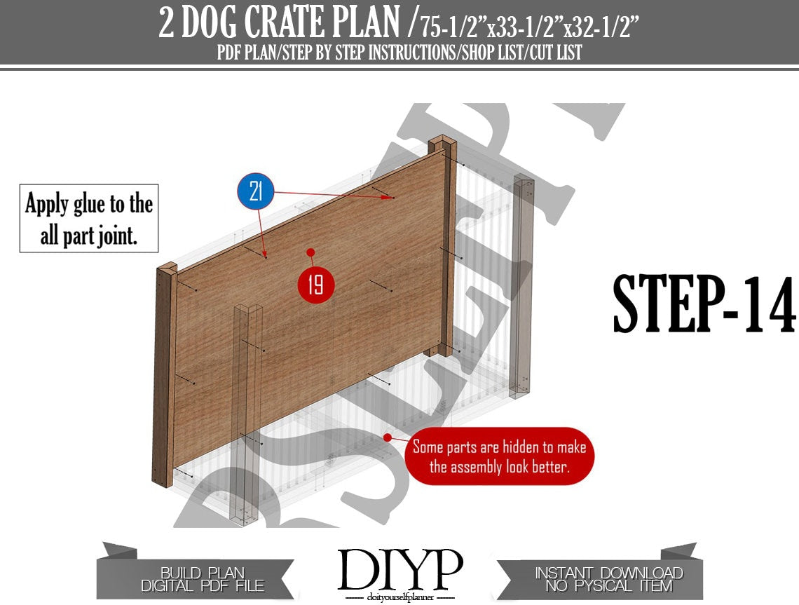 double dog crate plans, large indoor dog kennel ,dog crate plans, dog house, diy kennel, diy plans, 75x33x32