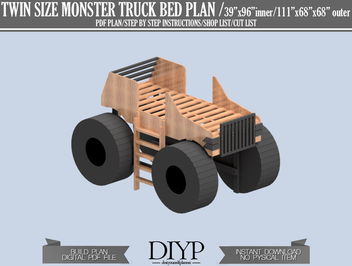 Diy Bed Plans for kids,Beatiful monster truck bed frame,Cnc cut files,Cheap kids bed,Toddler bed plans,Boys bed plan