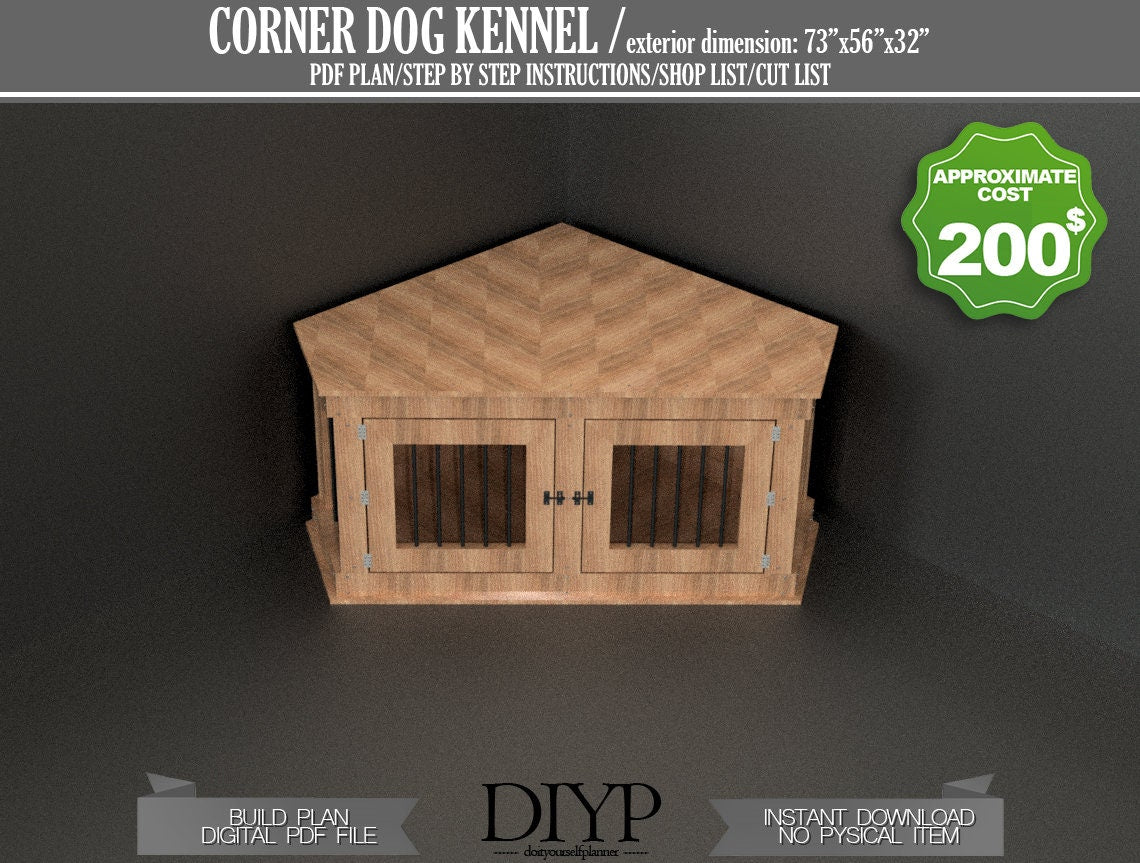 Corner Dog Crate for diy woodworking plan - Dog Furniture - Build own Easy and Cheap dog crate