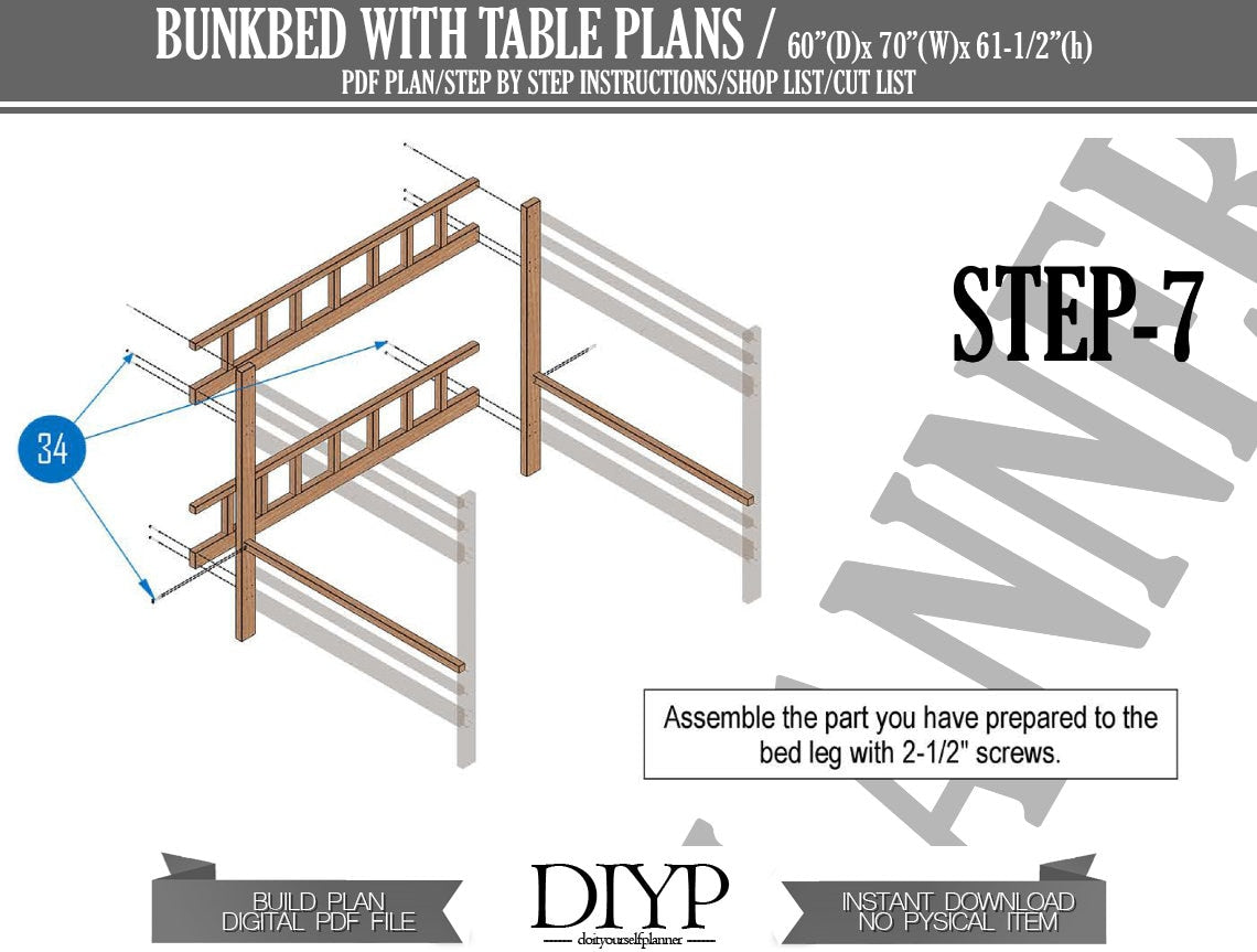 Bunk bed with desk plans, Full size loft bed, Multifunctional bunk bed with table, Modern study room ideas build plans