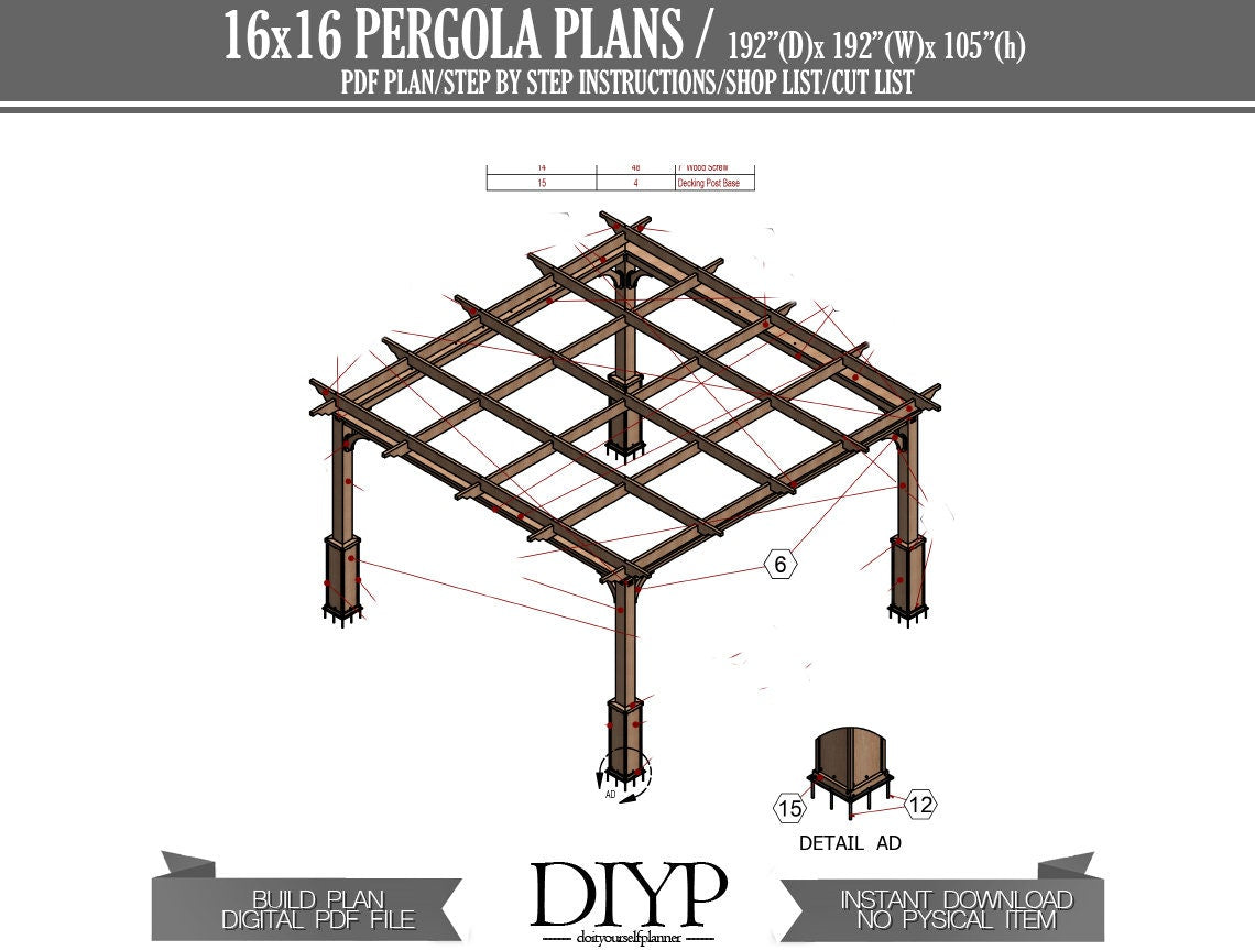 16x16 pergola plan , backyard pergola ideas , build your own pergola