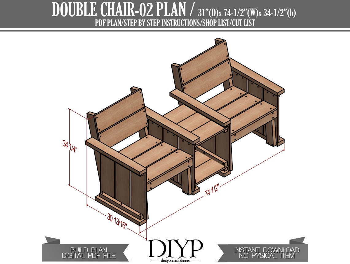 Wooden chair plans, two adirondack chair build plans, Two chair with table digital plans, diy plans for chiar