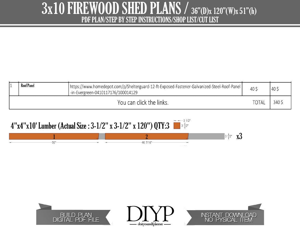 3x10 Firewood Shed Plan - Diy Wood Storage - Firewood Shed Backyard - Firewood holder plan