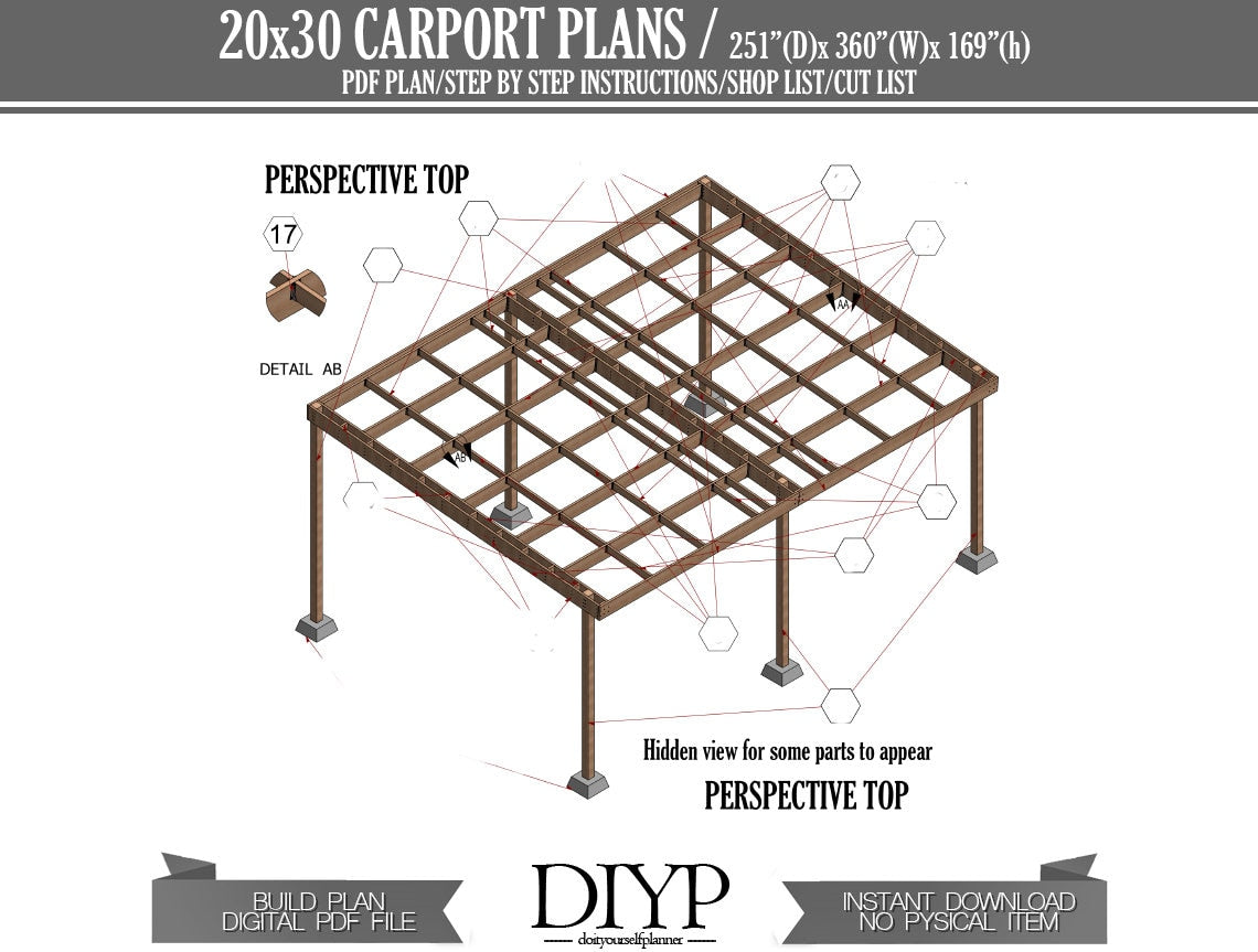 20x30 Wooden Carport plans, diy car garage ideas, easy build plan for woodworkers