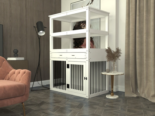 Large single dog kennel with shelves plan, dog bed with cupboard, dog crate with storage units-28x46x68