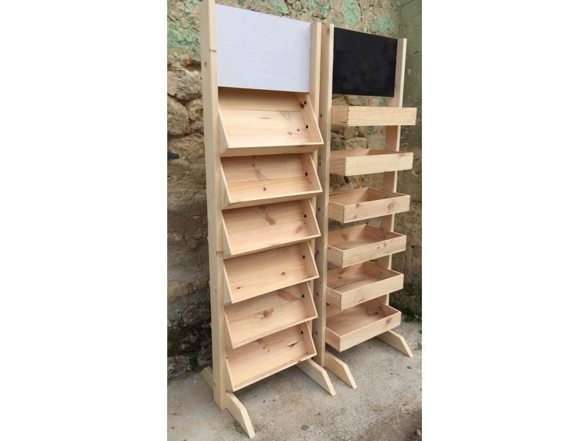 Product Display rack plan, Wooden wine bottle rack with chalkboard build plans, Display stand plans for greengrocery