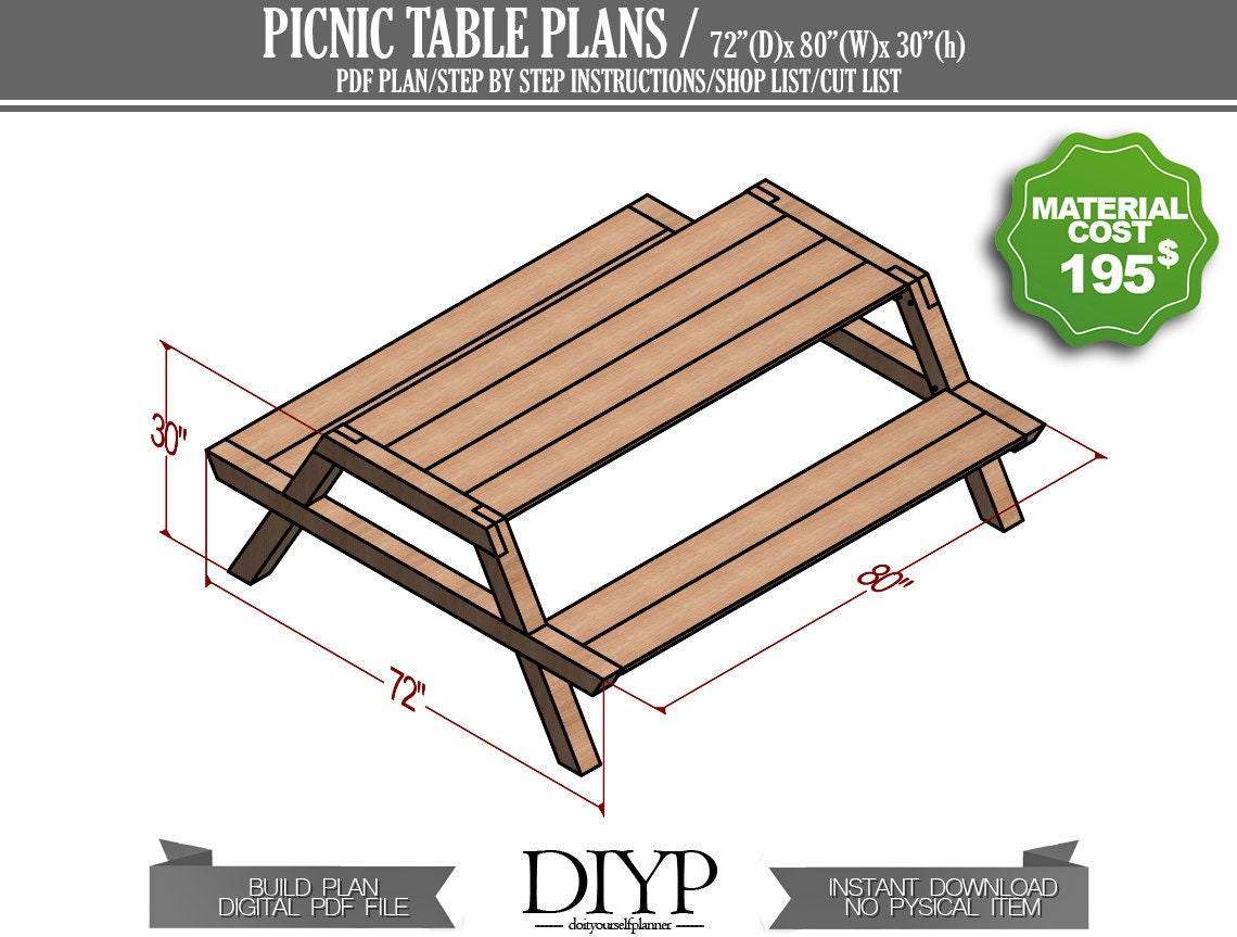 Modern picnic table build plans, pdf plan for cedar picnic table, easy woodworking plans for outdoor furniture