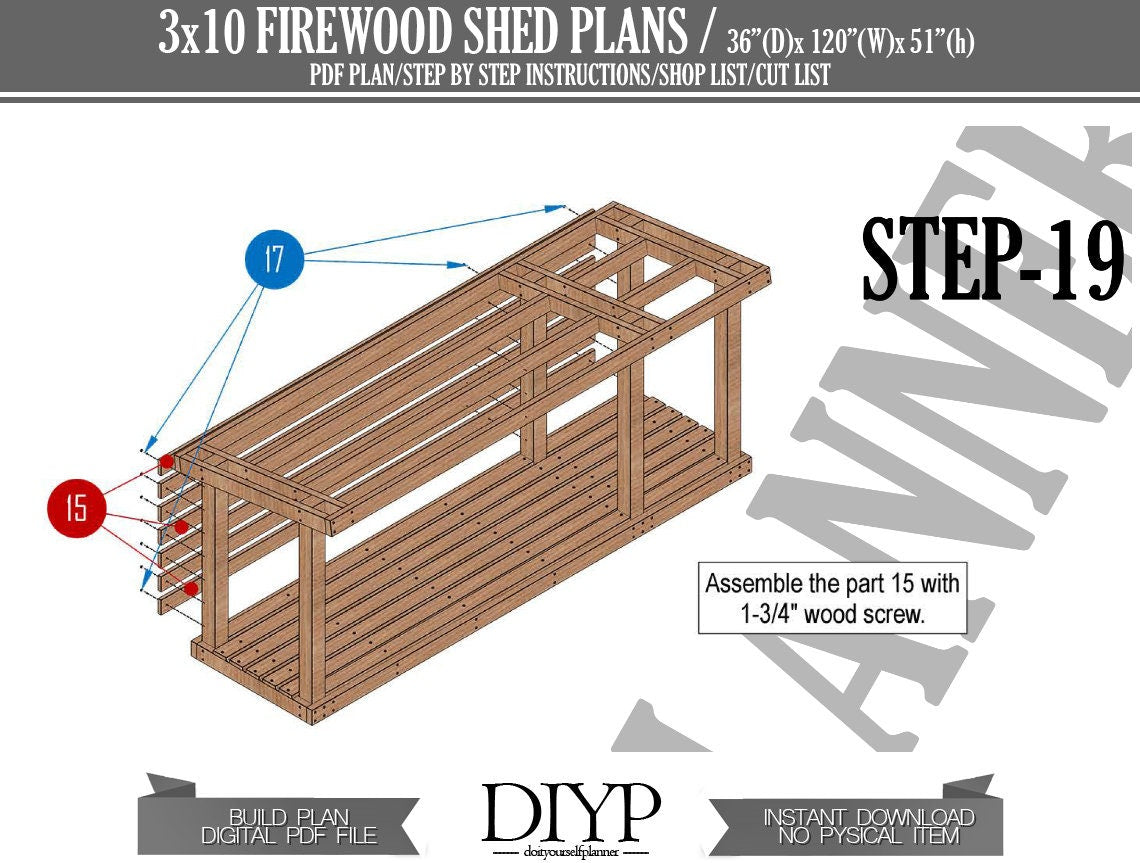 3x10 Firewood Shed Plan - Diy Wood Storage - Firewood Shed Backyard - Firewood holder plan