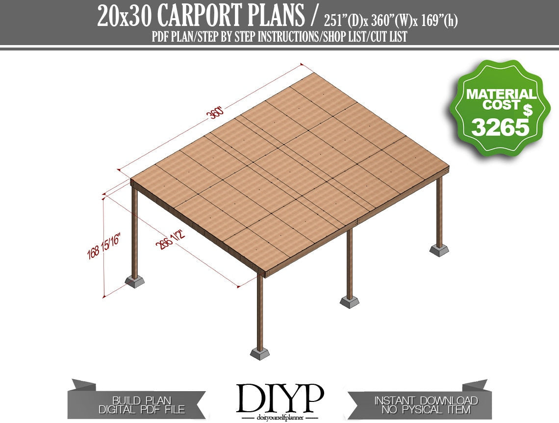 20x30 Wooden Carport plans, diy car garage ideas, easy build plan for woodworkers